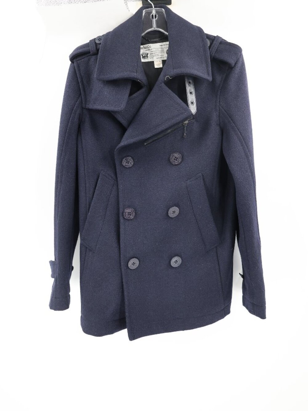 DIESEL Pea Coat Mens Medium military N78 Wool Blend Double Breasted Aviator navy